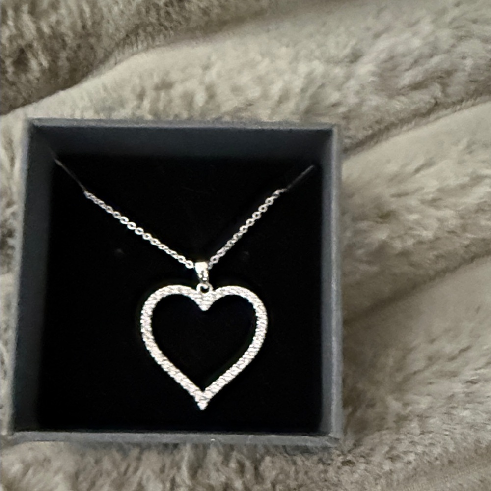 Sterling Heart Pendant Necklace with Pavé Crystals - Silver